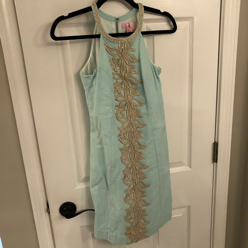 Lilly pulitzer light blue and gold dress